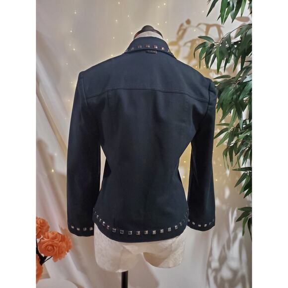 Vtg St John Sport Marie Gray Studded Zip Jacket Size P Black Stretch Pockets - Picture 3 of 14